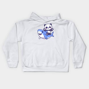 Cute Panda With Cute Shark Cartoon Kids Hoodie